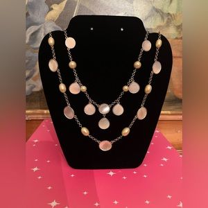 TALBOTS PEARLS & SILVER TONE BEZEL SET 20” NECKLACE